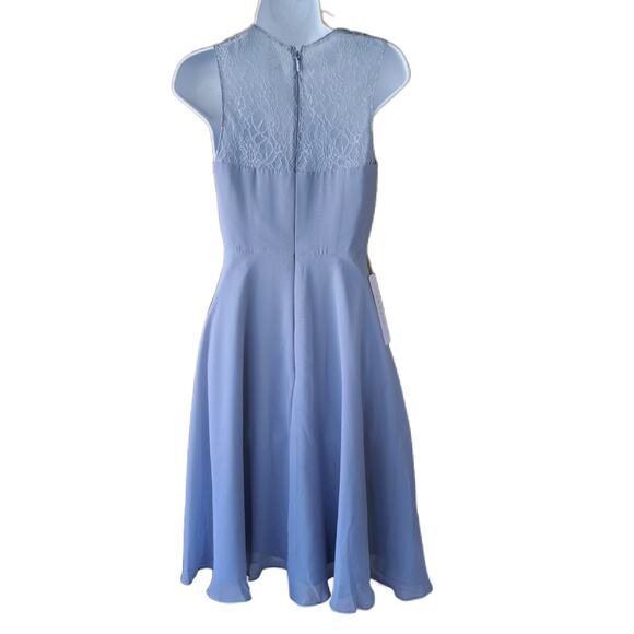 NEW AZAZIE Vina Chiffon Lace A-line Dress Sz 0 Dusty Blue Bridesmaid Knee-length - Picture 4 of 13